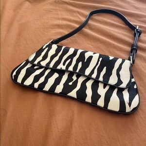 Leather Mango Black and White Zebra Print Shoulder Bag